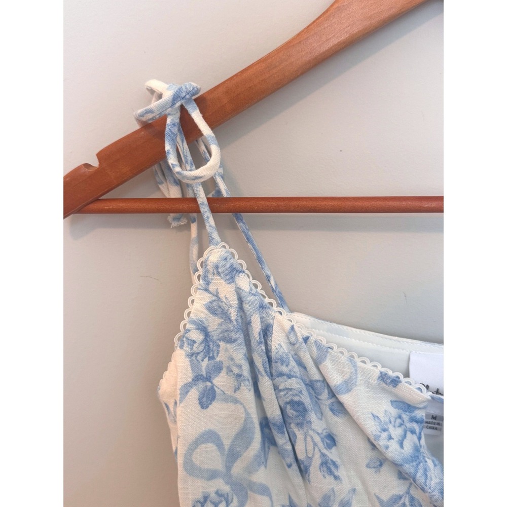 SKY TO MOON | Mini Dress Women M Blue White Floral Toile Coquette Cottagecore - Picture 2 of 5